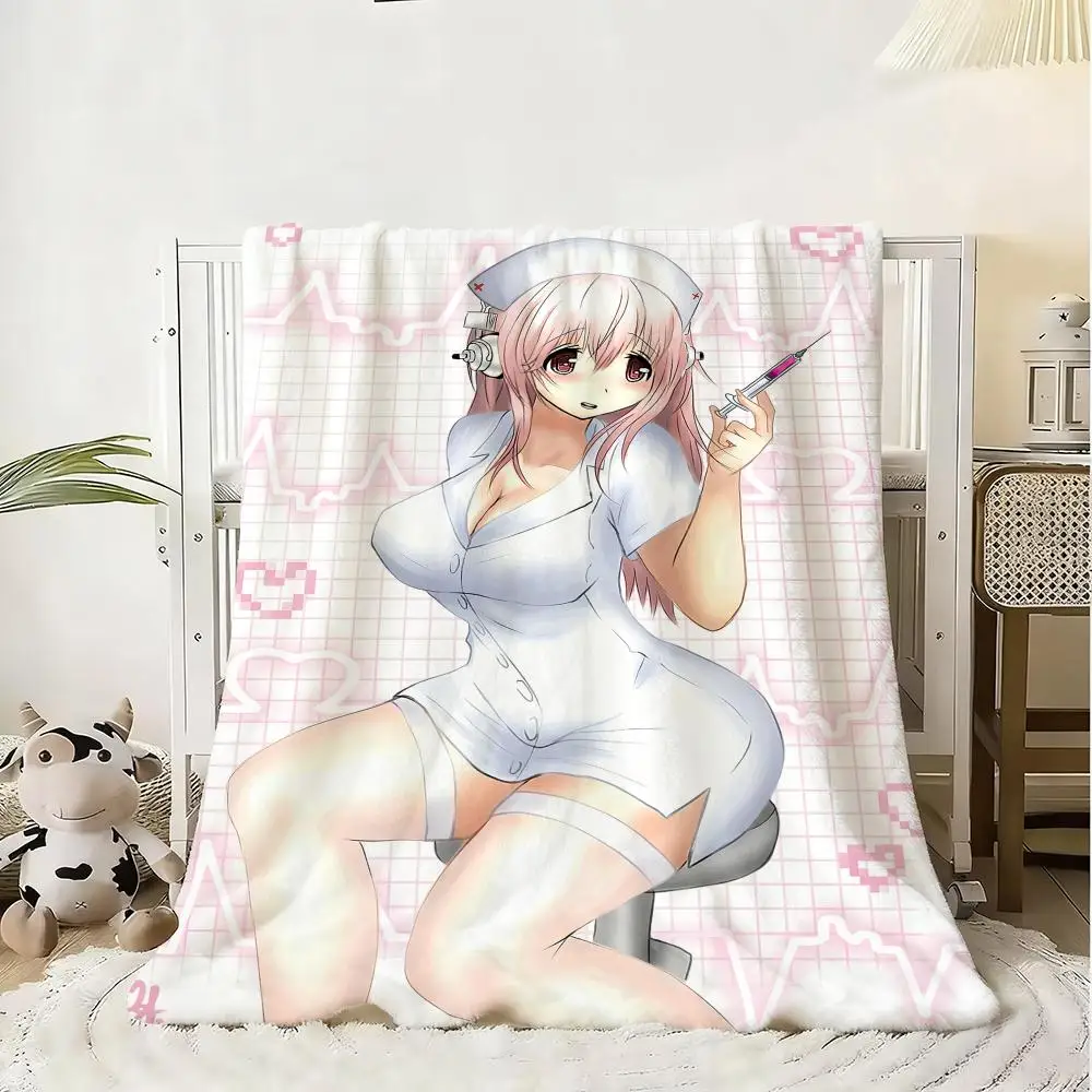 Anime Sexy Super S-Sonico Throw Soft Flannel Blanket Warm Knee Skin-Friendly Throw for Sofa Office Bed Traveling Winter Oversize