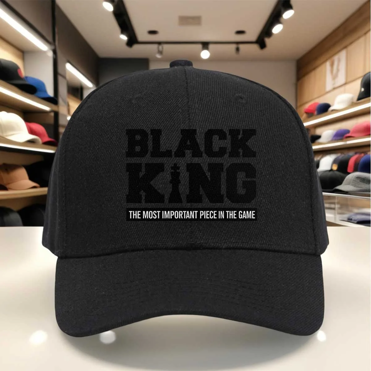Black King Chess Piece Printed Baseball Cap, Bold Statement Design, Adjustable Dad Hat for Sports & Casual Wear