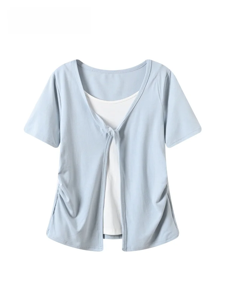 

plus Size Short Sleeve T-Shirt Women's Summer New Style Patched Correct Shoulder Top for Plump Sister Casual College Style