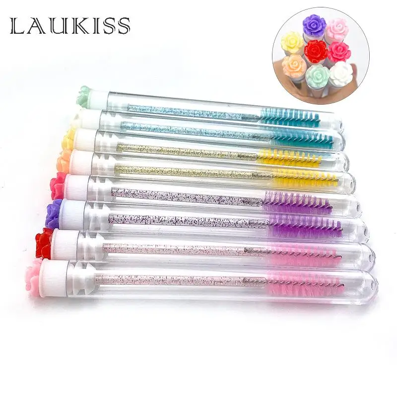 10/20pcs Eyebrow Brush Reusable Tube disposable Replaceable Dust-Proof Brush Tube Case Mascara Stick Applicator Flower At Bottom