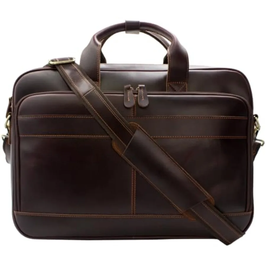 

Кожаный портфель из цельной кожи для мужчин, деловая сумка-мессенджер, чехол для ноутбука, подходит для ноутбуков до 15,6 дюймов, коричневый, премиум-качество, с множеством отделений
