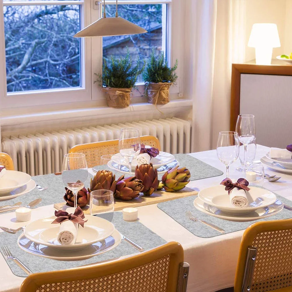 

12Pcs Felt Placemat and Coaster Set Grey Washable Heat Resistant Table Mat for Dining Kitchen Laptop Pad Simple Square Design