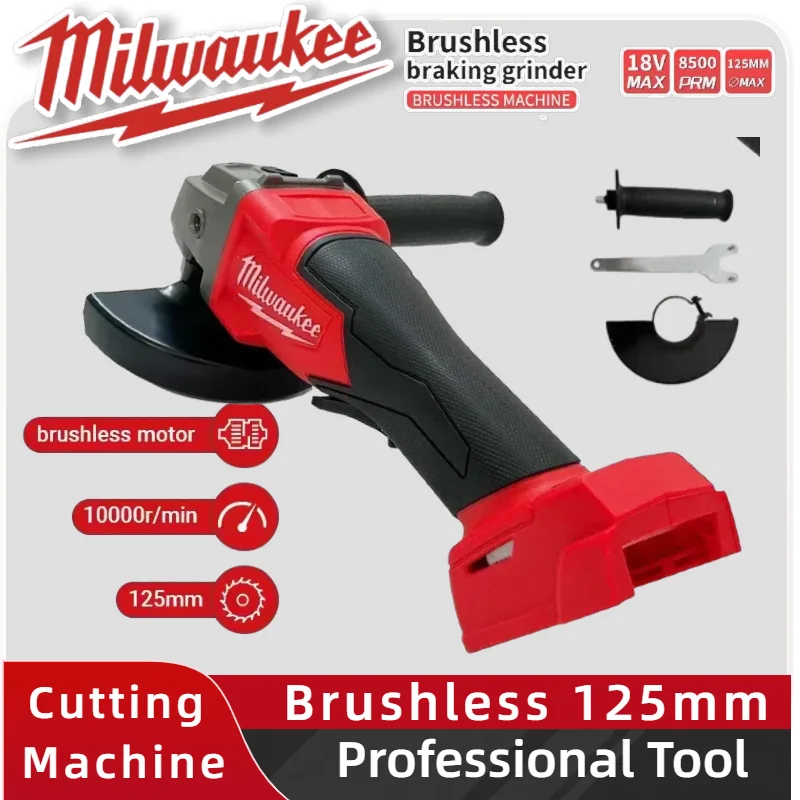 

Milwaukee Brushless 125mm Angle Grinder Polishing Cutting Machine No-Lock Paddle Switch Electric Cordless Power Tools