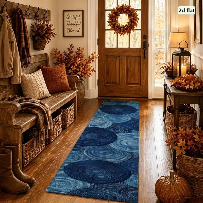 1PC Abstract Blue Swirl Running Rugs, Hallway Rugs, Washable And Easy-to-maintain Home Decoration Carpet, Suitable For Hallways, Passages, Stairs, Bedrooms, Bedside, Laundry Rooms, Kitchens Etc