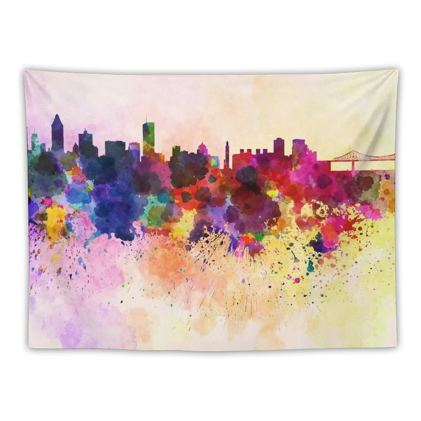 

Montreal skyline in watercolor background Tapestry Cute Decor Bedroom Decor Aesthetic