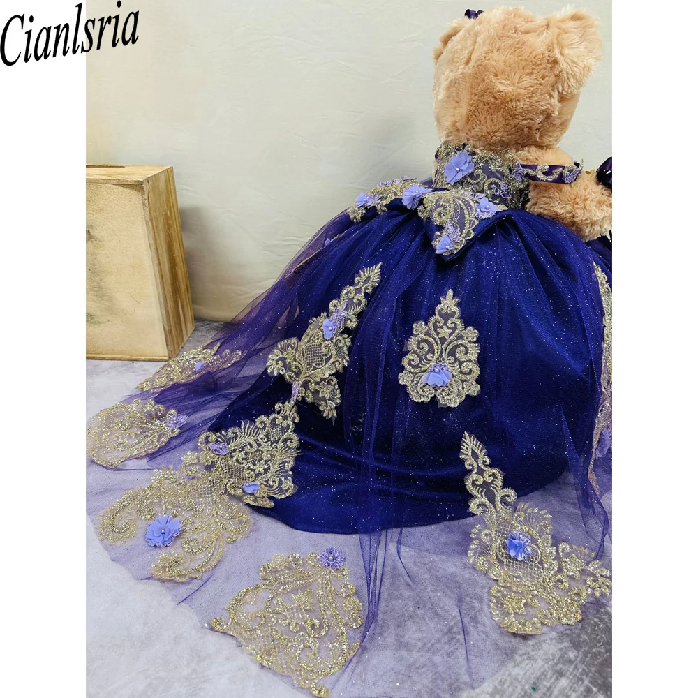 Royal Blue Off The Shoulder Special Link For Personalized Quinceanera Teddy Bear Dress Beaded Appliques Ruffles Robe Customized