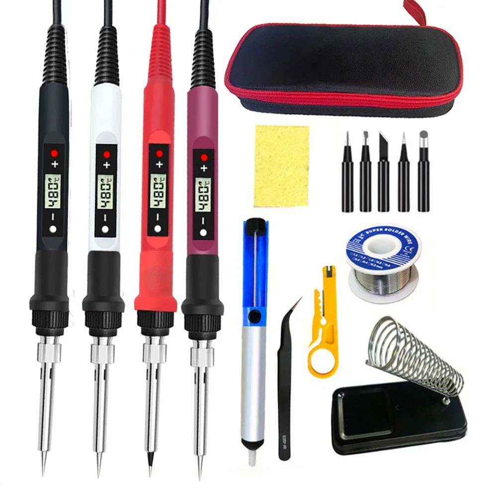 

80W Digital Electric Soldering Iron Set Kit Temperature Adjustable 220V 110V Ceramic Heater Soldering Tips Welding Tool set Cart