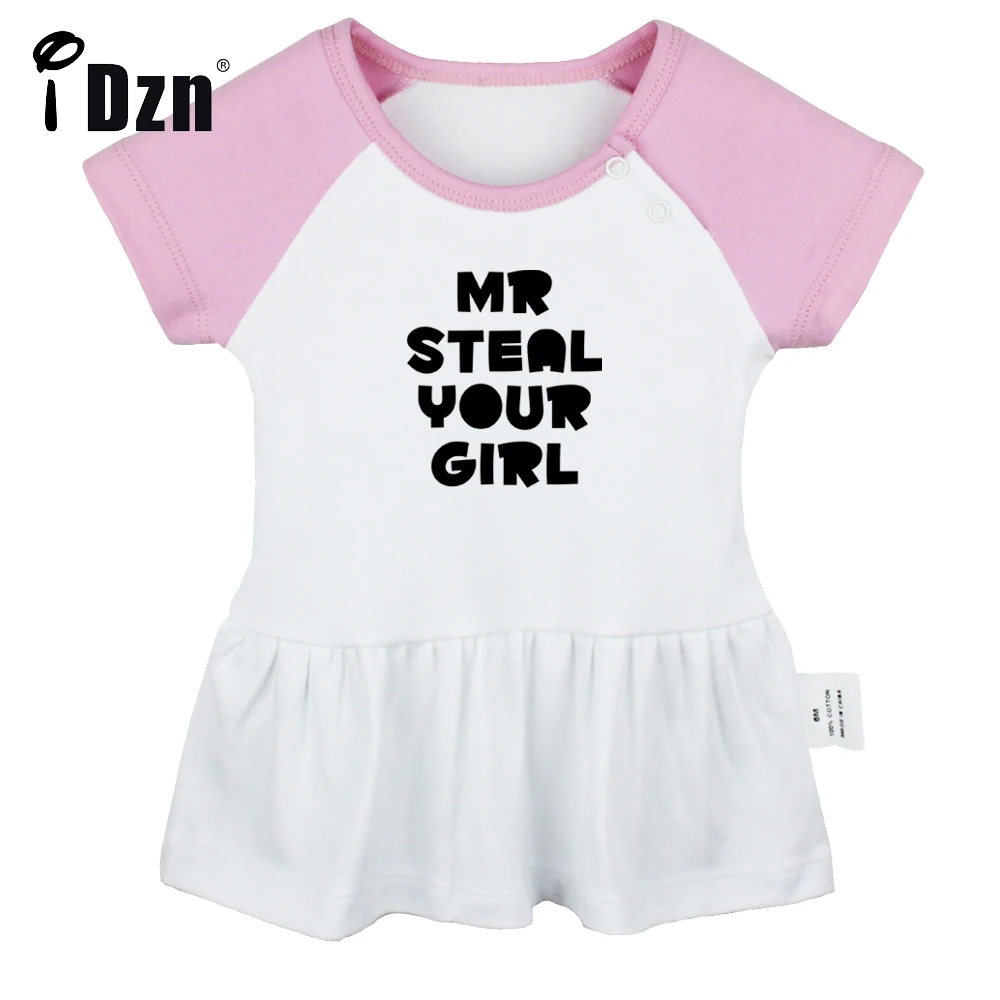 

iDzn Summer NEW Mr Steal Your Girl Baby Girls Cute Short Sleeve Dress Infant Funny Pleated Dress Soft Cotton Dresses Clothes