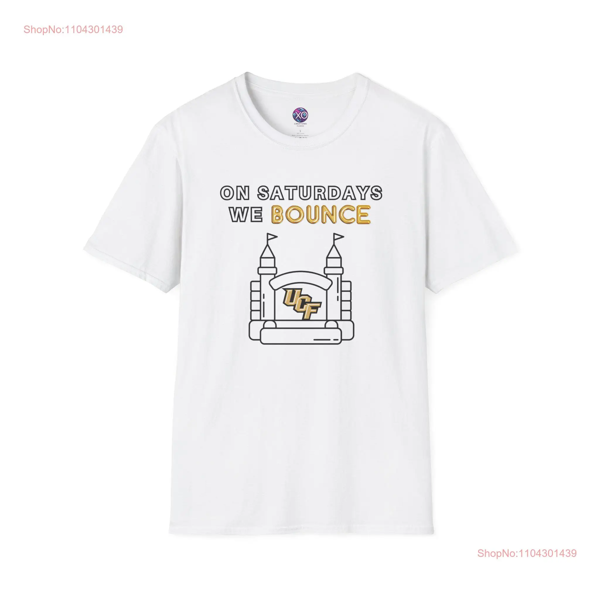 UCF Bounce Saturdays White Softstyle T Shirt long or short sleeves