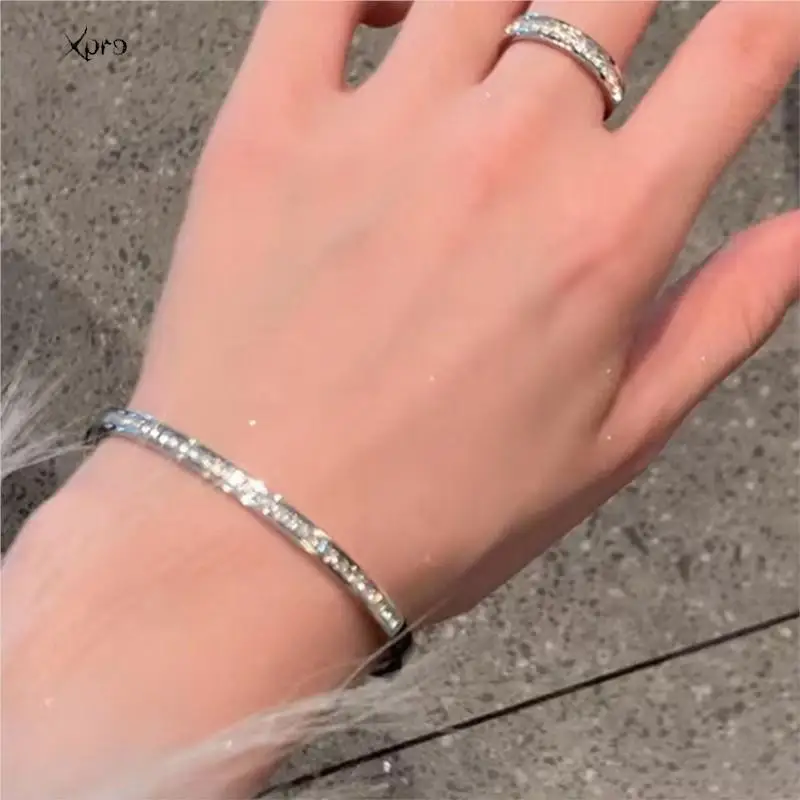 Xpro Ins Style Stainless Steel Bracelet Jewelry Inlaid Cubic Zircon Bracelet Bangles for Women Waterproof Trendy Christmas Gift