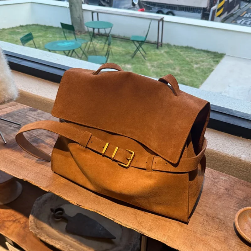 

Brand Suede Women's Tote Bag Fashion Shoulder Bag With Buckle Top Handle Large Capacity Crossbody Bag Casual Flap Commuter Bag