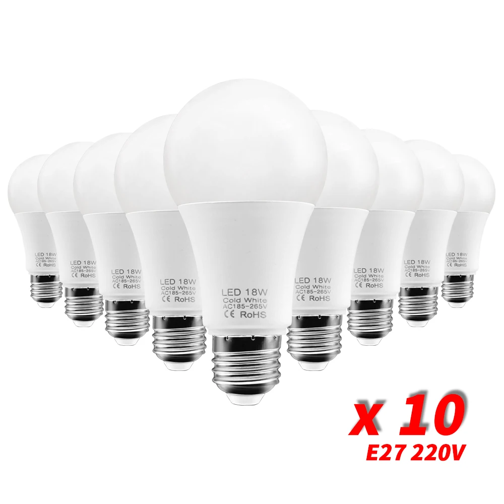 10pcs LED Light Bulbs E27 AC 220V 240V 18W 15W 12W 9W 6W 3W Bombillas Lampada Lampara LED Lamp Spotlight Home Living Room
