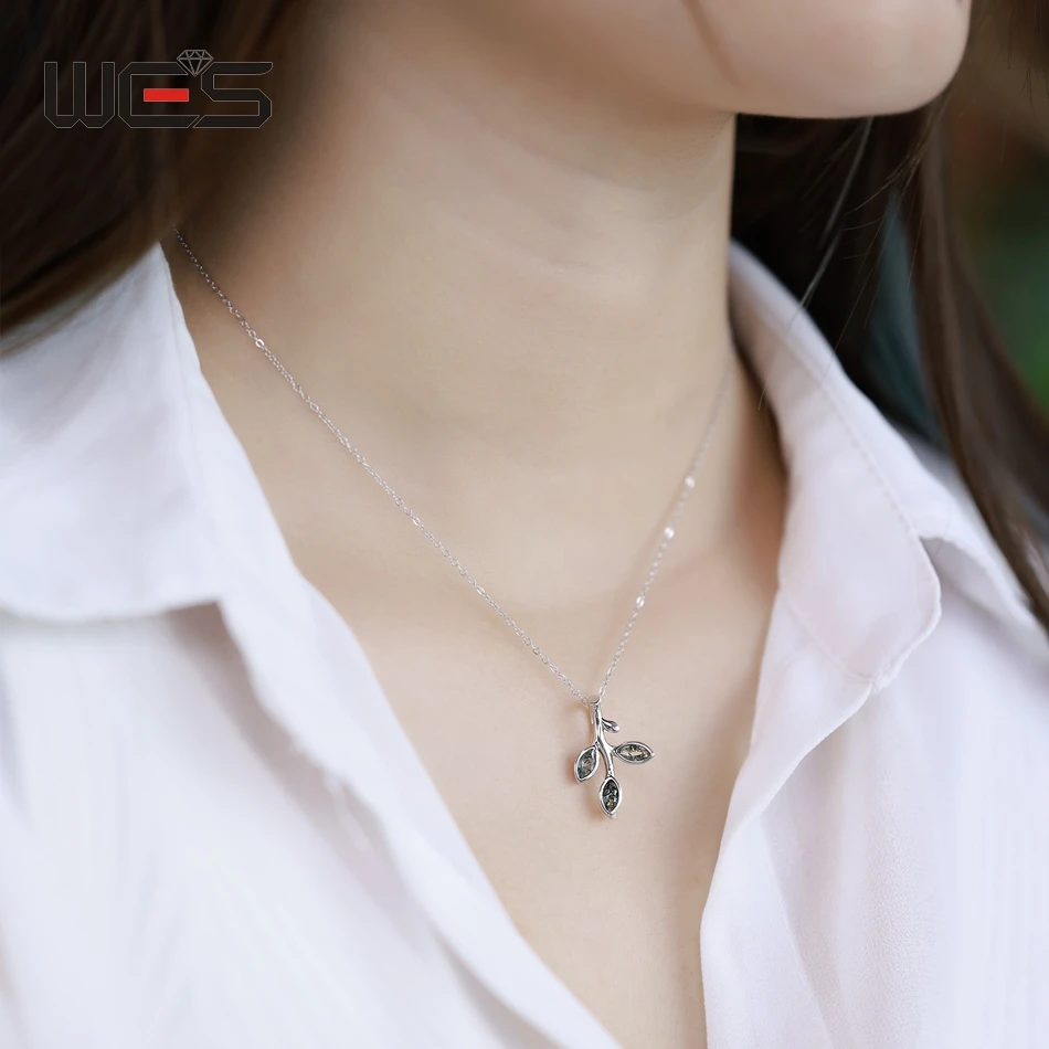 WES 925 فضة الطبيعية الطحلب العقيق قلادة قلادة للنساء ورقة تصميم الغابات المجوهرات هدايا عيد ميلاد بالجملة #3