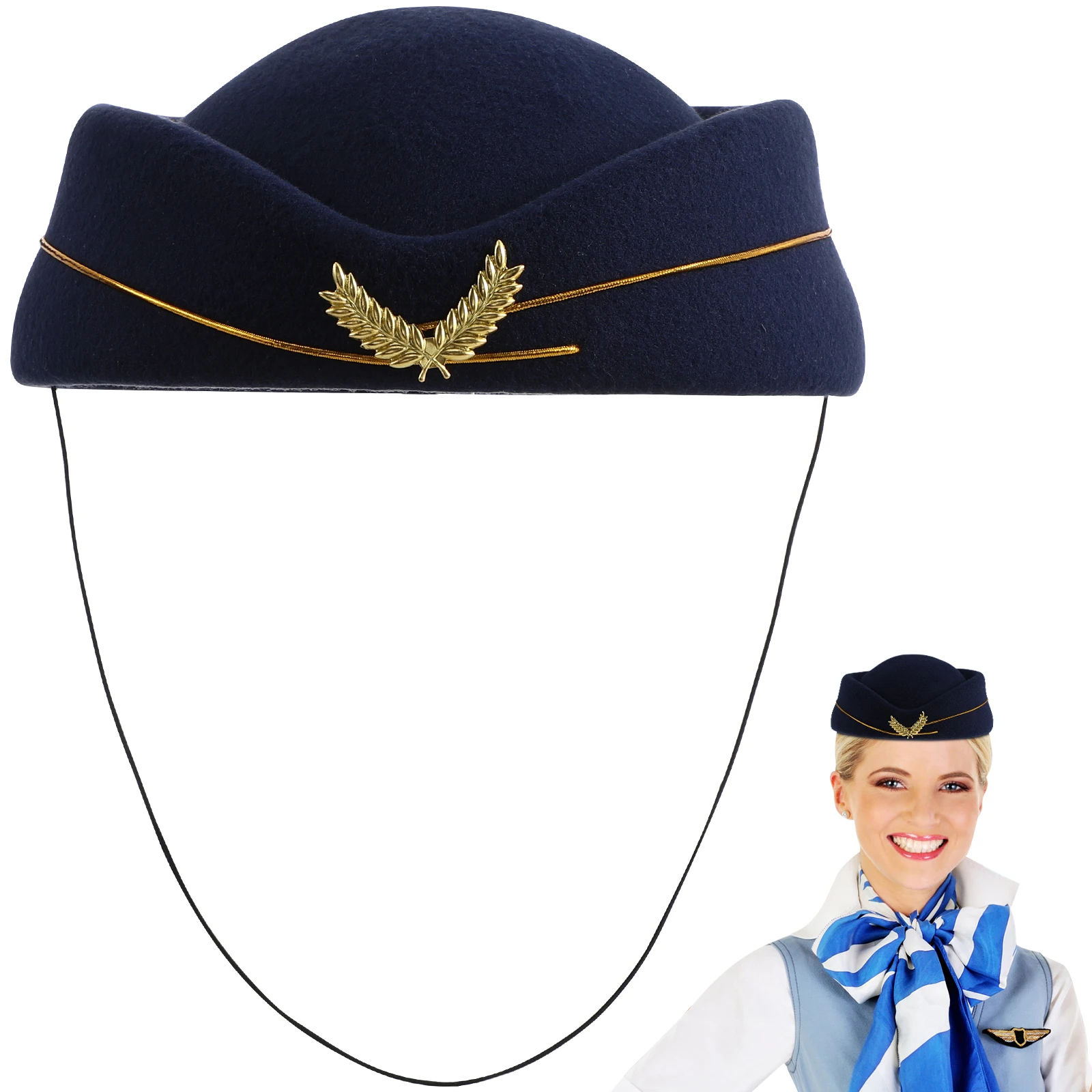 

Elegant Stewardess Hat Navy Blue Flight Attendant Costume Felt Cap Lightweight Comfortable Cosplay Party