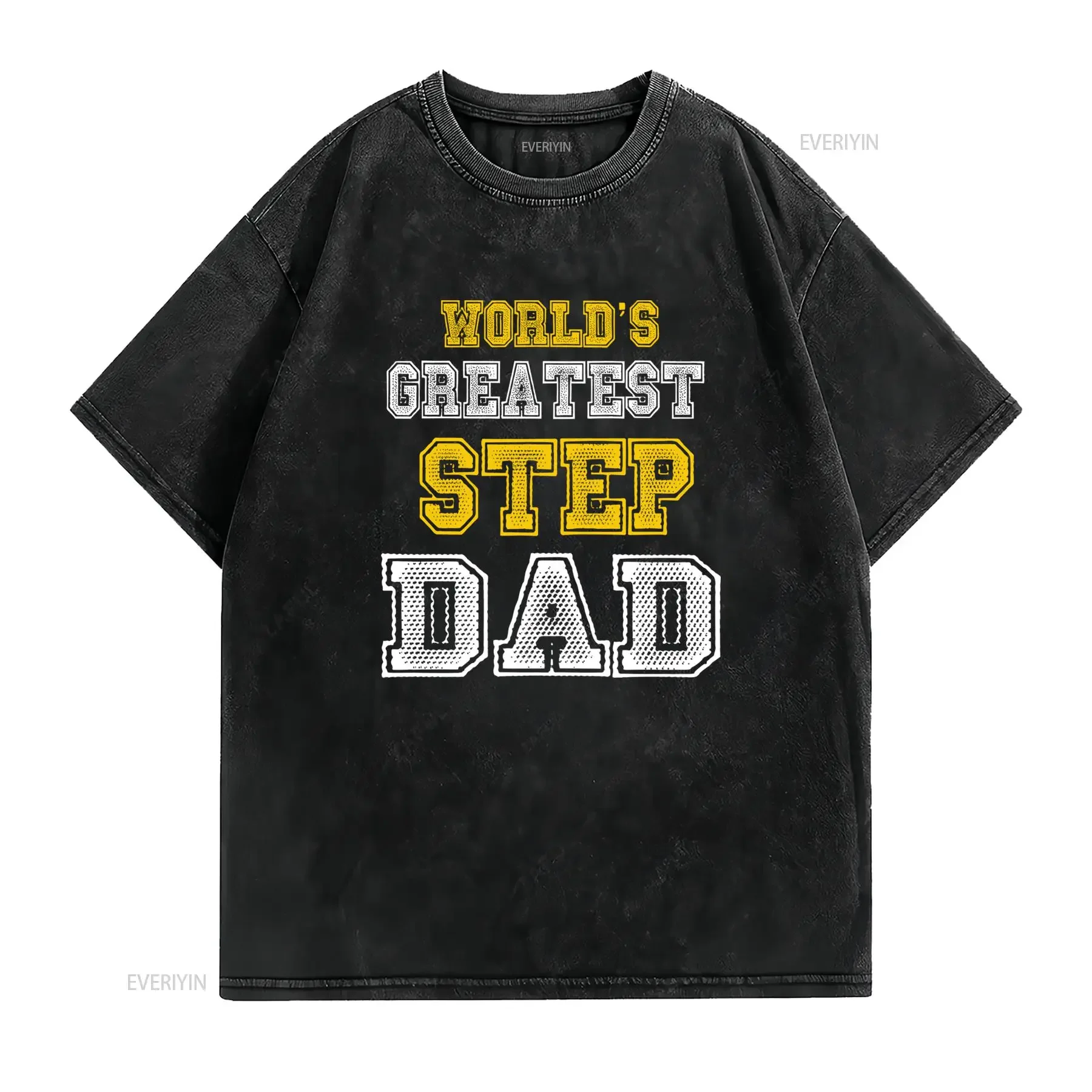 Vintage Varsity World's Greatest Step Dad Print Father's Day Casual T Shirt vintage Washed Unisex Slightly fashion
