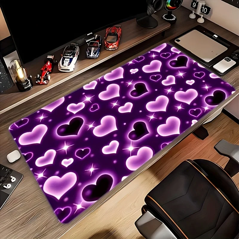 

CIFbuy Large Gaming Mouse Pad Purple Romantic Design Desk Mat Non-Slip Rubber Base Lock-Stitch Edges Valentine Gift
