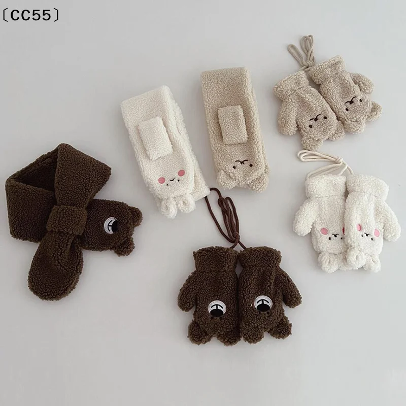 

tipoCC55larlaкрасные милые плюшевые детские перчатки с вышивкой медведя, варежки для малышей, зимние толстые теплые кашемировые детские перчатки с длинными пальцами