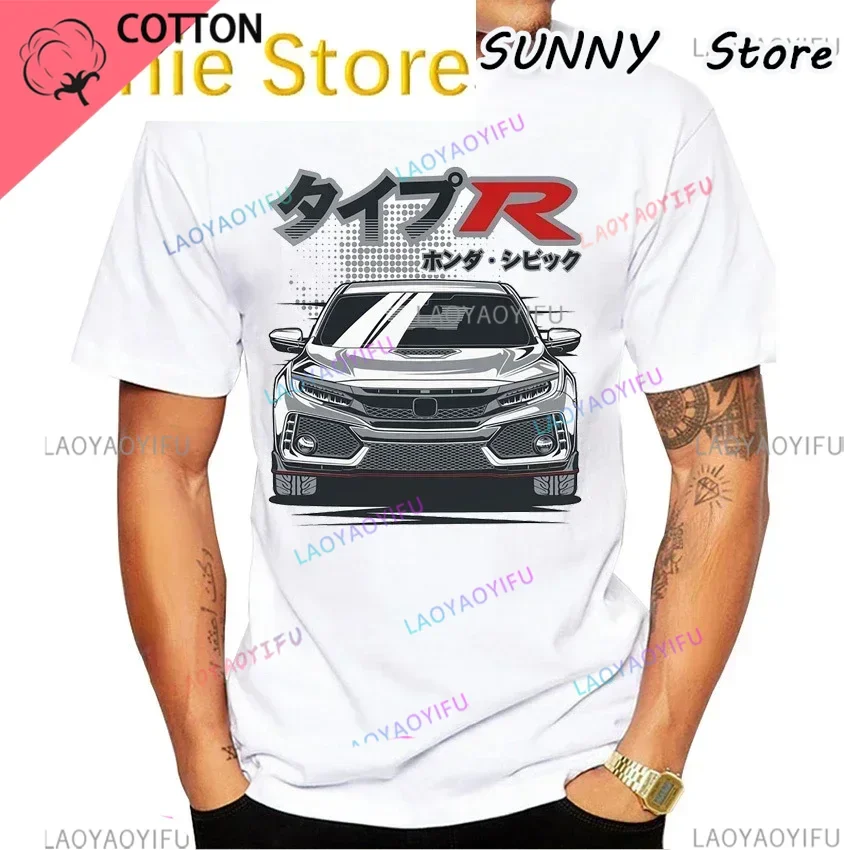 2023   vintage t shirt Civic Type R EK9 Car Print T-Shirt Vintage Hip Hop Boy Casual Tops Harajuku Man White Tees