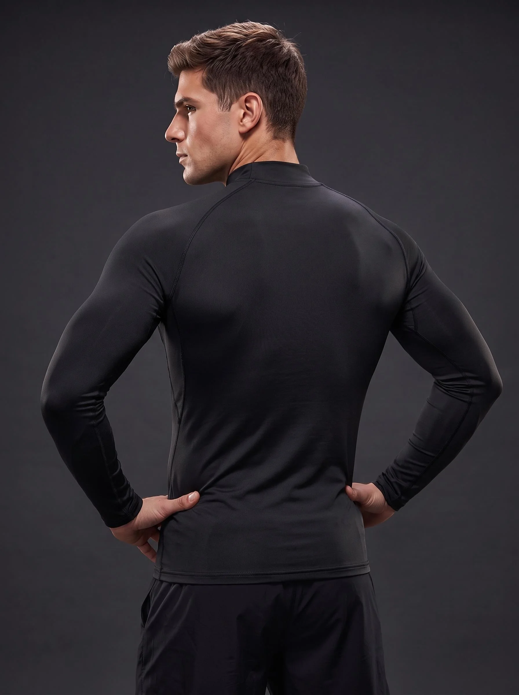 Herren-Kompressions-Langarmshirt mit hohem Kragen, schnelltrocknend, dehnbar, eng anliegend, Sport-Unterhemd für Laufen, Joggen, Fitness im Gym – Detail 8