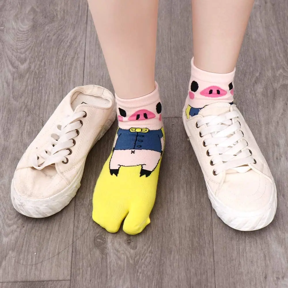 Breathable Cute Female Cotton Students Two Finger Socks Flip-flops Socks Two Toe Socks Pig Socks Geta Socks Low Tube Socks