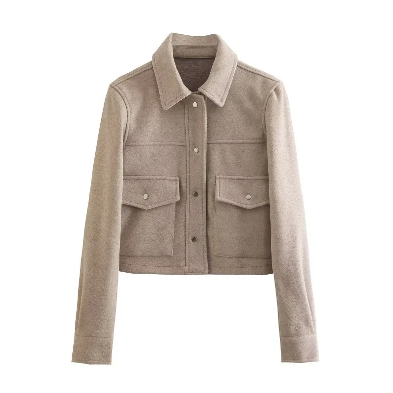 Veste boutonnée à manches longues pour femmes, manteau d'extérieur décontracté, poches avant, monochromatique, mode élégante, automne