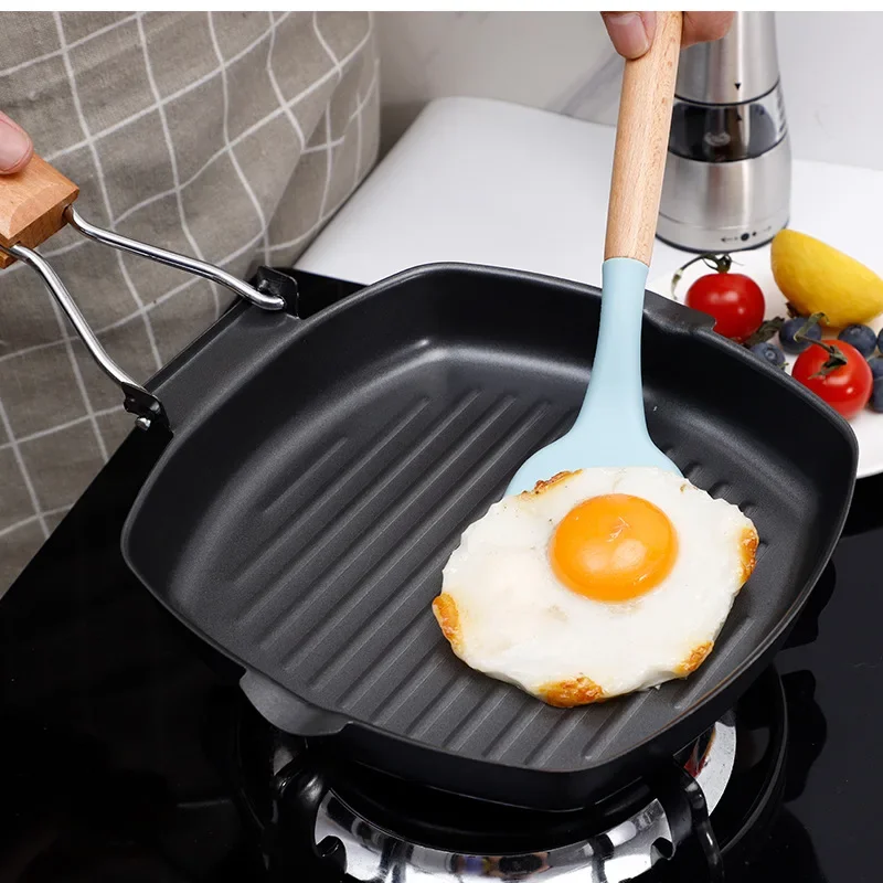 Camping Die Cast Kitchen Square Grill and Hotpot Bbq Pan Non Stick Griddle with Foldable Handle Grill Pan Cast Iron Cookware