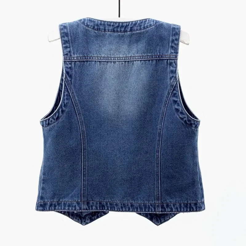Chaleco Mujer Fashion Denim Vest Female Streetwear V Neck Women Vest Summer Large Size Waistcoat Jeans Tops Sleevless Jacket