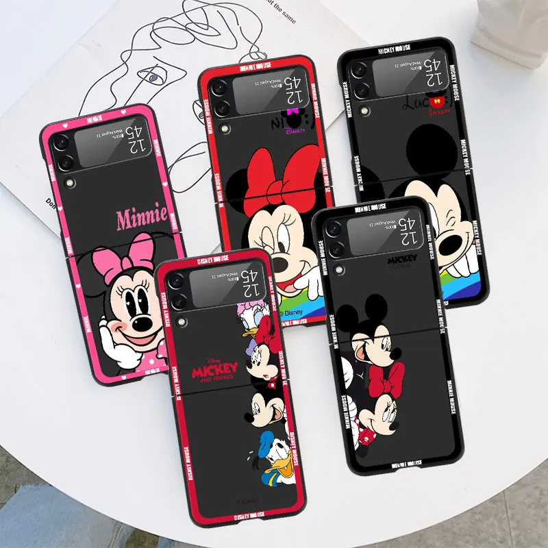 Case for Samsung Galaxy Z Flip 4 3 5 5G Flip Shockproof Capa 6.7 Inches Black Hard PC ZFlip 4 Phone Cover Mickey Cute