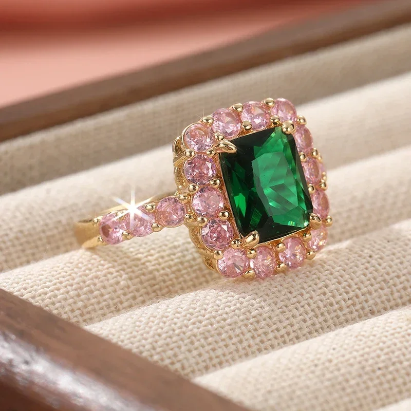 Vintage eleganter grüner synthetischer Zirkon-Ring für Frauen, Hochzeit, Verlobung, exquisite Ringe, Charm-Schmuck-Accessoire