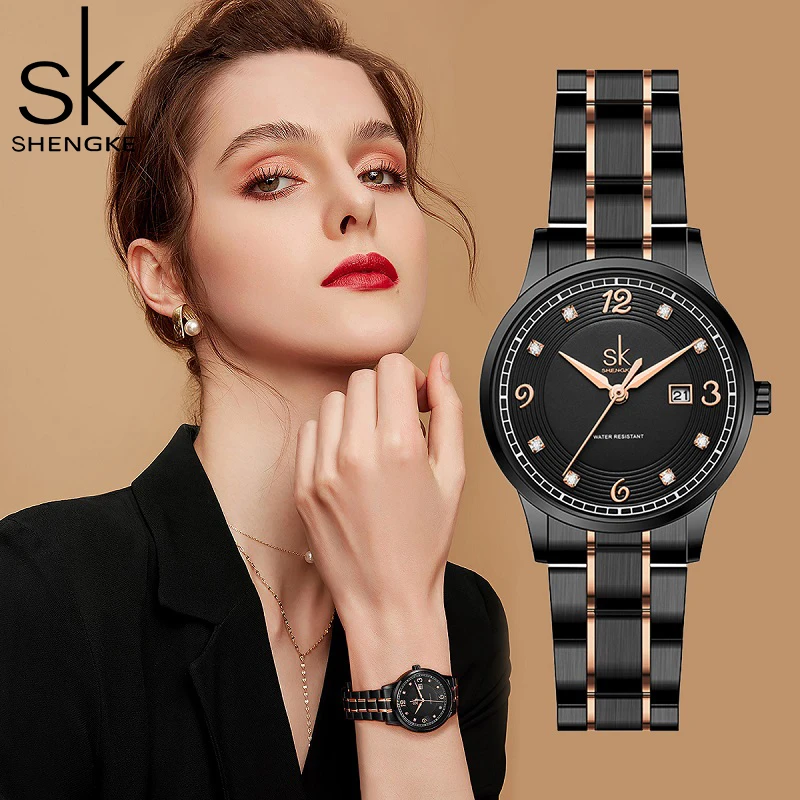 

Shengke Fashion Diamond Woman Watches Green Dial Beauty Women Quartz Wristwatches Original Design Ladies Clock Relogio Feminino