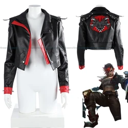 New Arcane2 Lol Vi Cosplay Costume Tops Coat Black Pu Leather Coat Game Party Halloween Set Custom Made