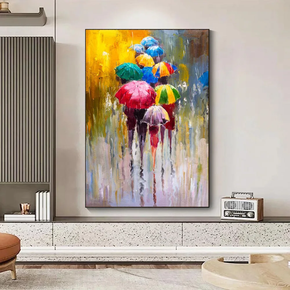 

Abstract Portrait Girl Holding Umbrella In The Rain Wall Art Poster Print Home Living Room Decor Canvas Painting Picture Artwork