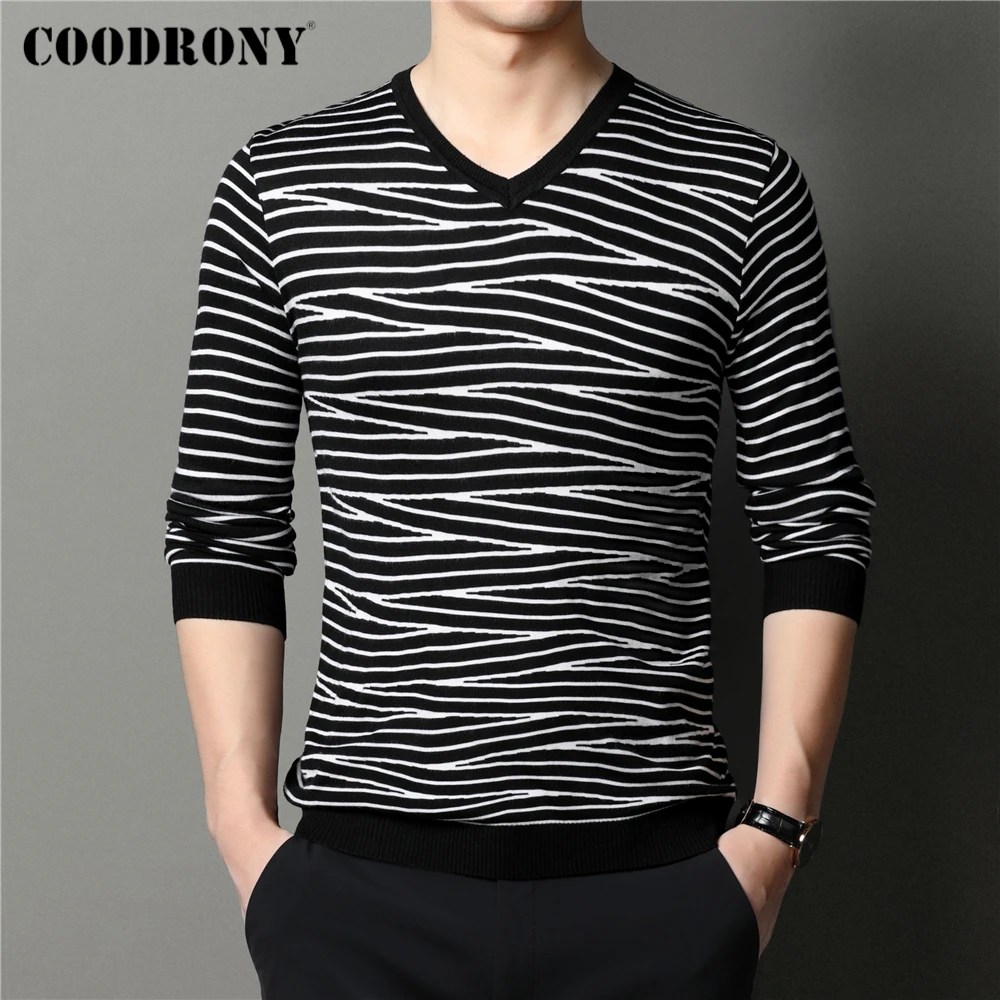 

COODRONY Brand Wool Knitwear Sweater Men Clothing Autumn Winter New Arrival Fashion V-Neck Striped Pullover Homme Jersey Z1122