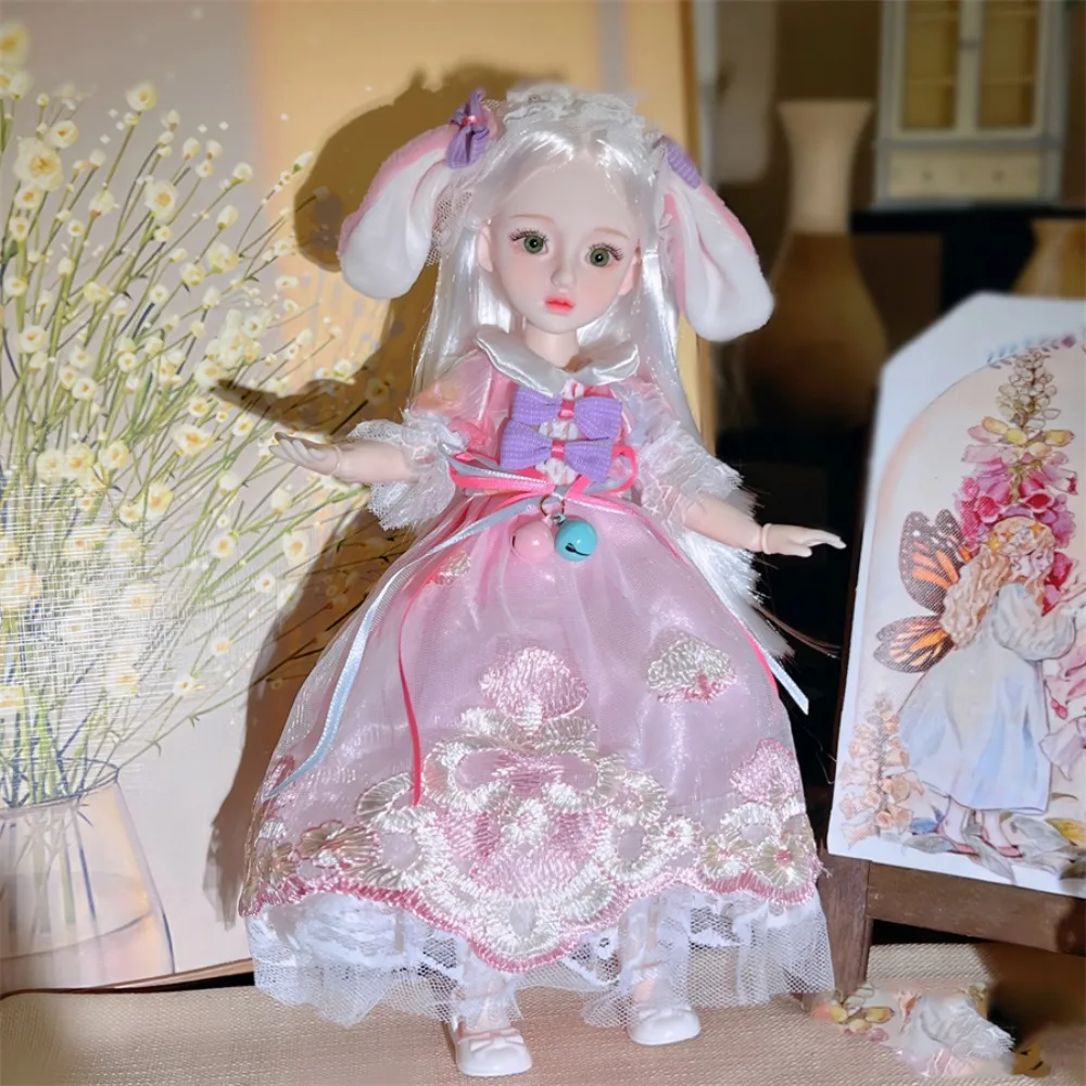 Rabbit Girl 30cm BJD Doll Toy Starry Blue Eyes Long Hair Girl's DIY Dress Up Toy Attractive Eyes Jointed Dolls