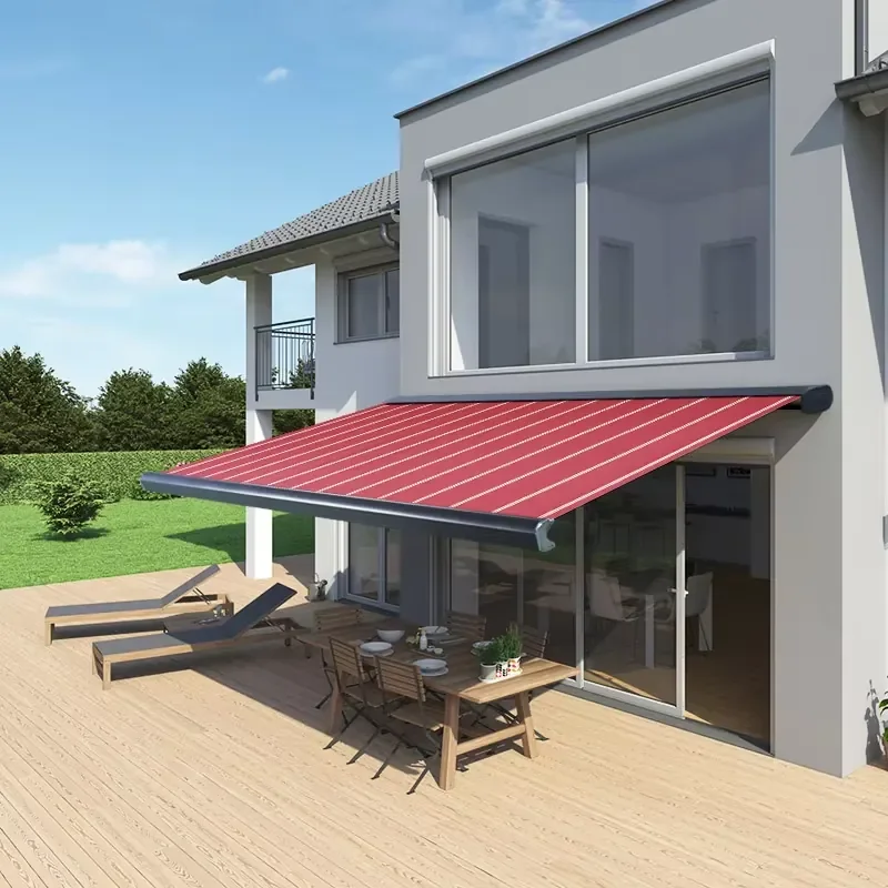 High Quality LED Aluminum Full Cassette Awning with Remote Control Motorized Outdoor Shades Rain Canopy Polyester Sail