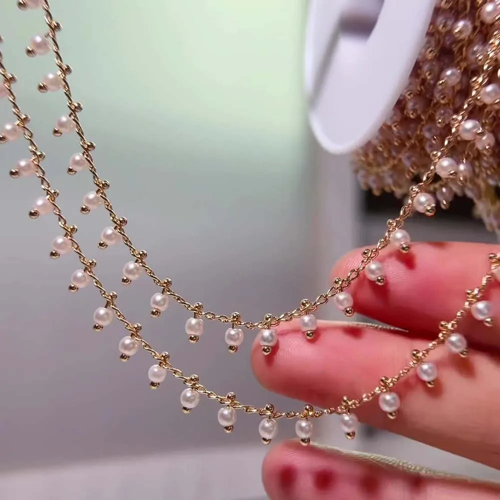 0.5M 1M Imitation Pearl Ball Charm Beaded Chain Plastic White Waterdrop Beads Copper Chains Necklace Cloth DIY Jewelry Findings view 2