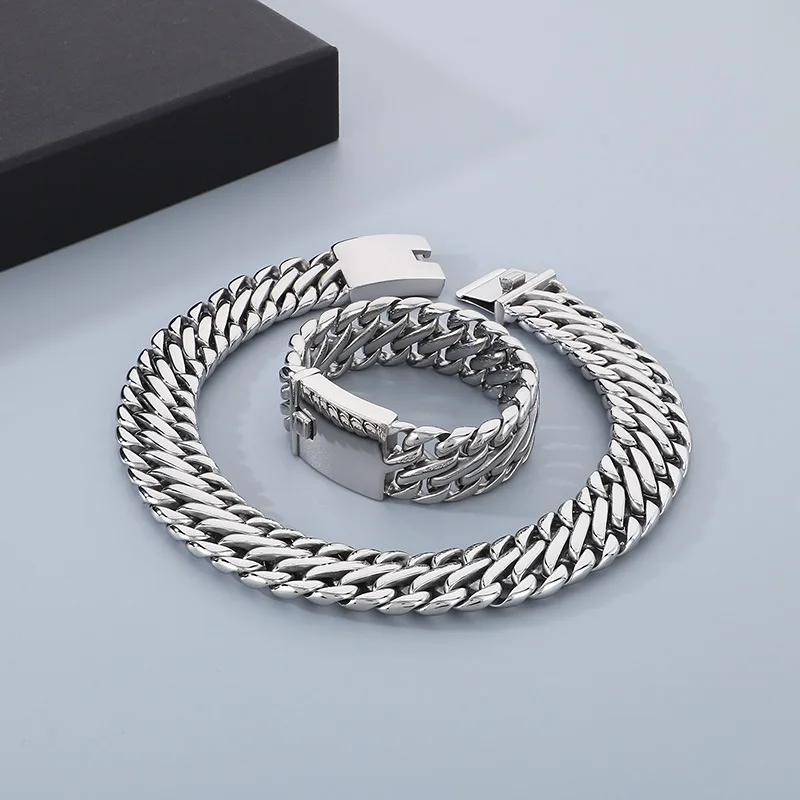 23MM Punk Gold Color Braid Curb Cuban Necklace Bracelet Men Women Hiphop Rock Stainless Steel Biker Bike Chain Choker Jewelry