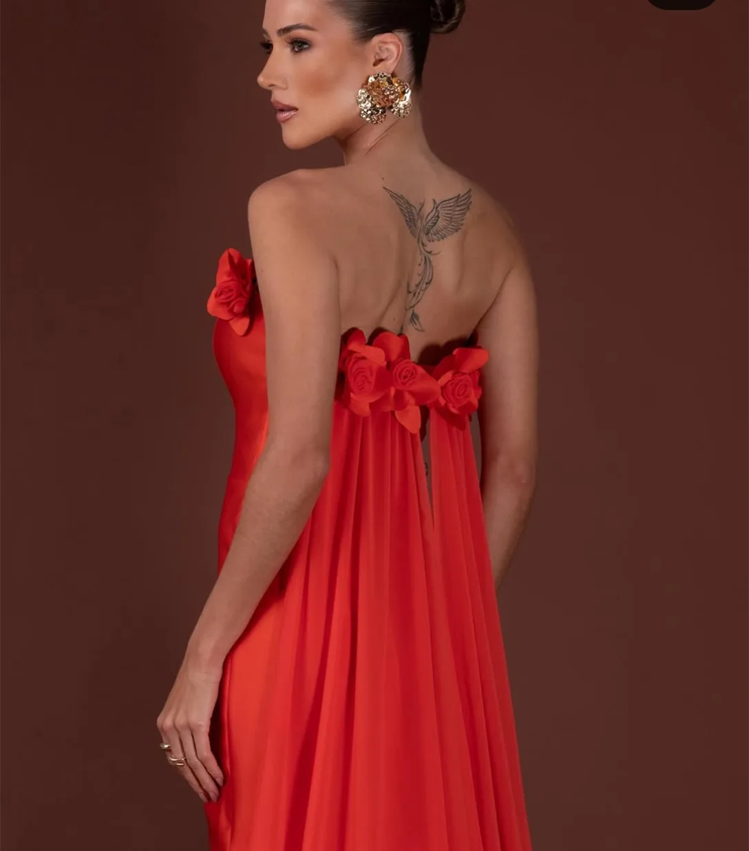 꽃과 맞춤형 긴 Strapless 새틴 이브닝 드레스 인어 Tulle Watteau Train فساتين سهرة 여성용 댄스 파티 드레스