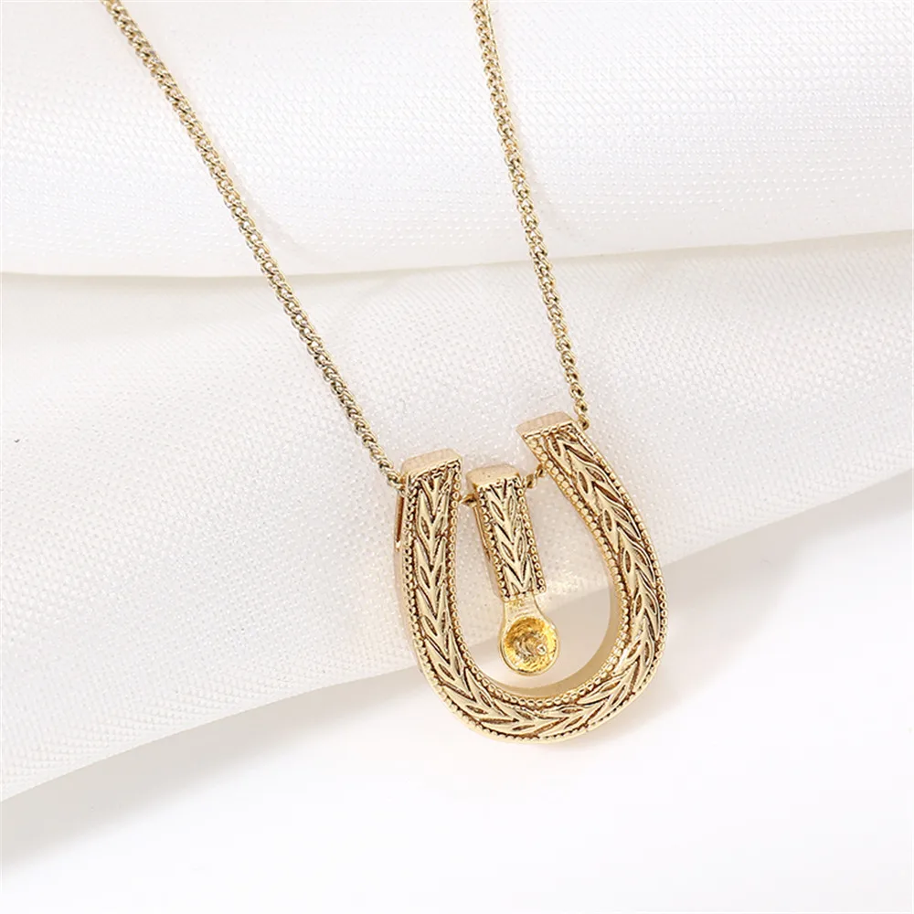 

Domestic 14k Gold Plated Color-preserving U-shaped Inlaid Zircon Pearl Necklace Pendant DIY Accessories Female