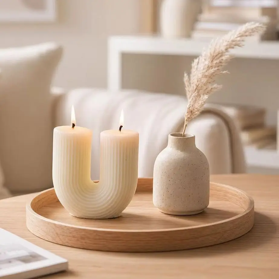 U Shaped Candle Scented Candles Ribbed Aesthetic Home Decorative Candles Smokeless Personalized Candles Guest Gift Lot
