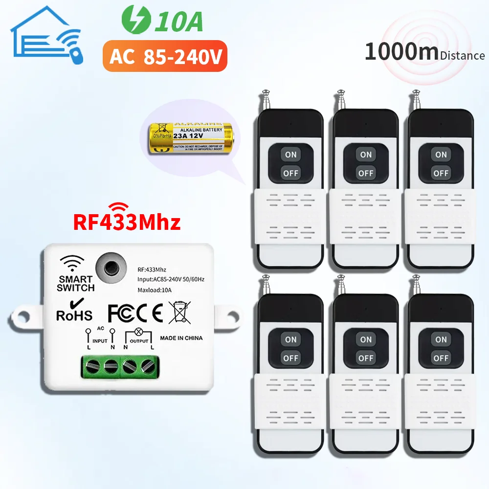 433MHz Wireless Remote Control Light Switch 220V 110V 10A Relay Controller Mini Round Button Wall Panel Switch For Lighting Led