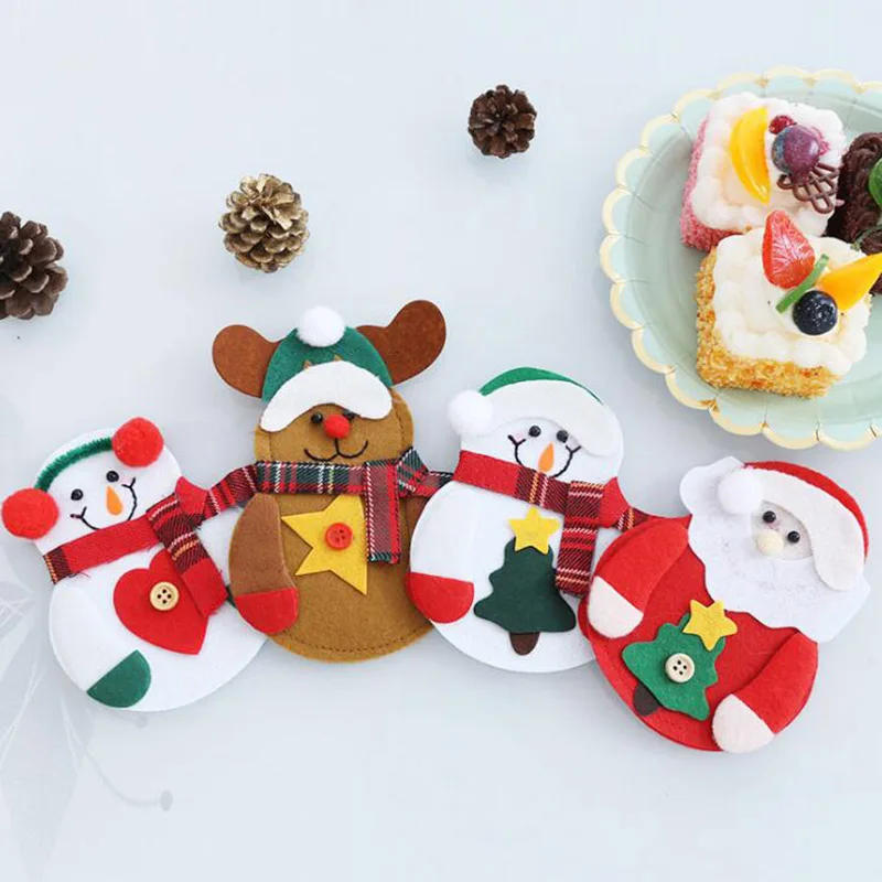 4pcs Gnome Christmas Cutlery Holder Knife Fork Pocket Bags Xmas Tableware Cover Dinner New Year Christmas Decoration for Home