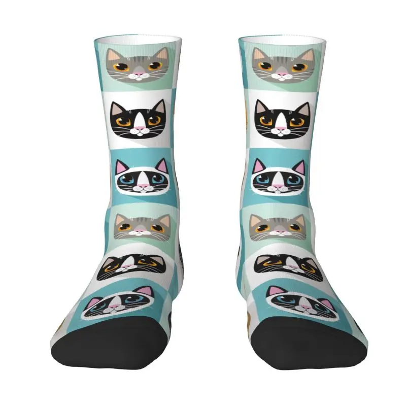 Custom Kawaii Men's Funny Cute Cats Heads  Pattern Dress Socks Unisex Warm Breathbale 3D Printing Crew Socks