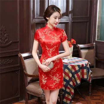 Plus size S-6XL qipao feminino sexy mini split cheongsam vintage gola mandarim curto qipao tradicional vestido chinês