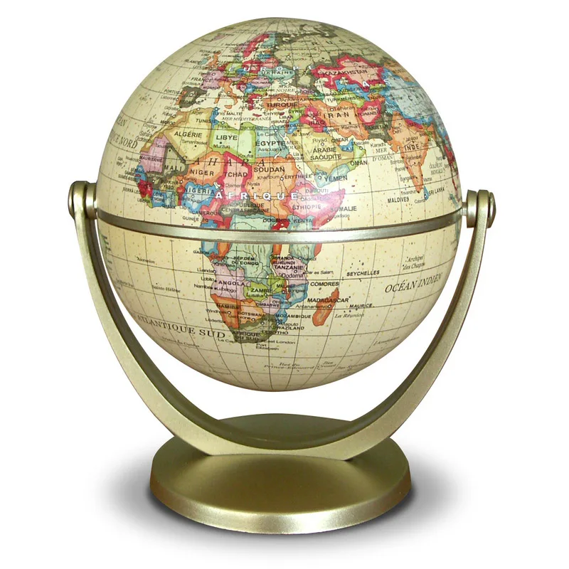 10cm Retro Globe 360 Rotating Earth World Ocean Map Ball Antique Desktop Geography Learning Education Home School Decoration