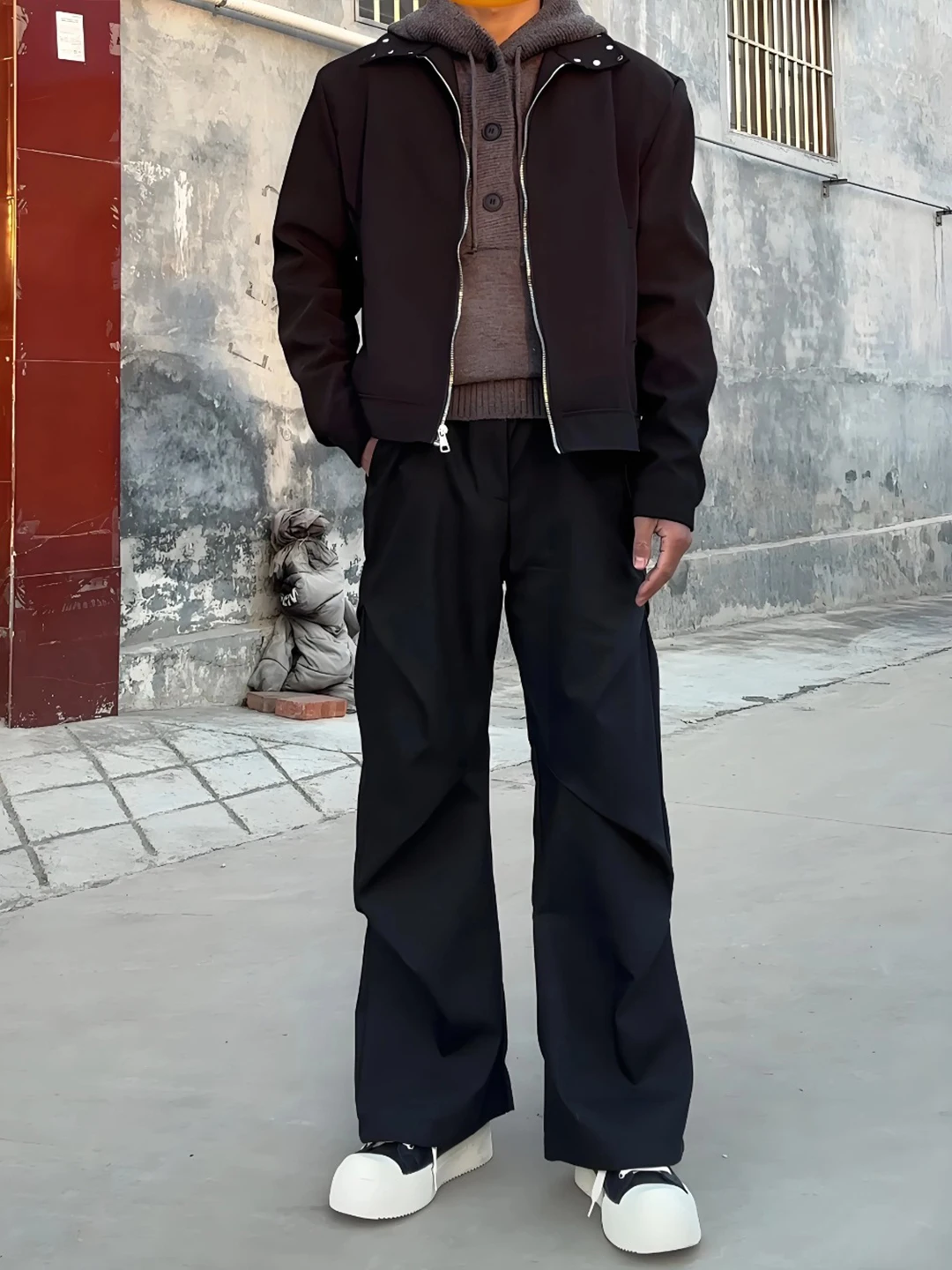 

Cleanfit Men's Casual Trousers Spring Autumn Fce Wide Leg Pants Folded Knife Pleat Casual Loose Fit Straight Leg Trousers