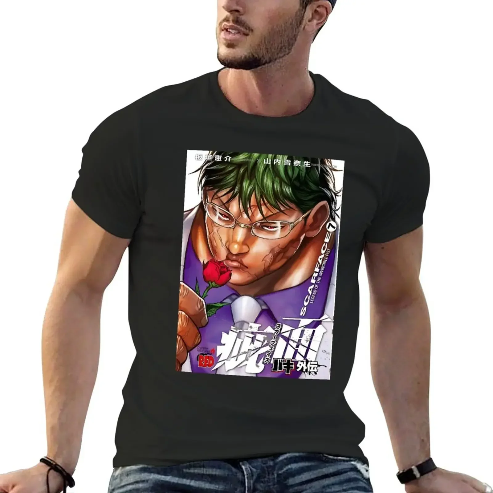 Kaoru Hanayama (Scarface Baki Gaiden 7) Roses T-Shirt tees mens workout shirts