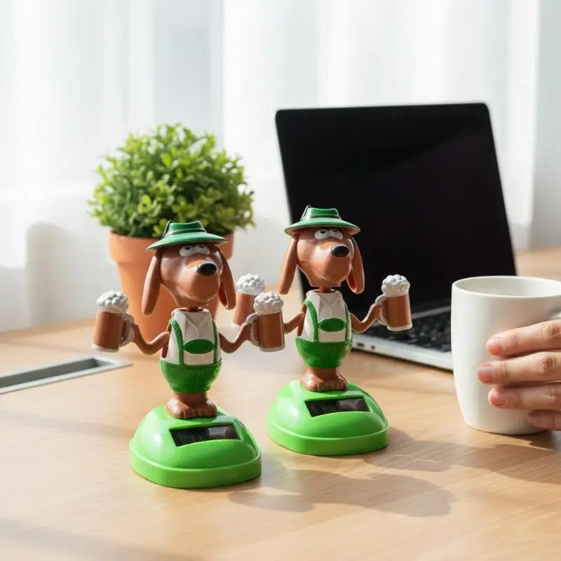 Creative Puppy Car Figurine Features Two Glasses In Its Hands, Resembling Overflowing Beer Hops; It's A Very Unique Car Ornament