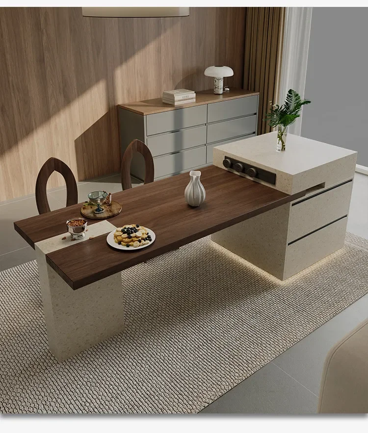Dining table integrated retractable can be embedded steam oven multi-functional rock slab island dining table