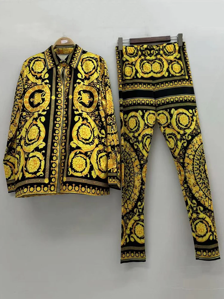 Women'S Fashion Leggings - Retro geometrik desenli bol gömlek iki